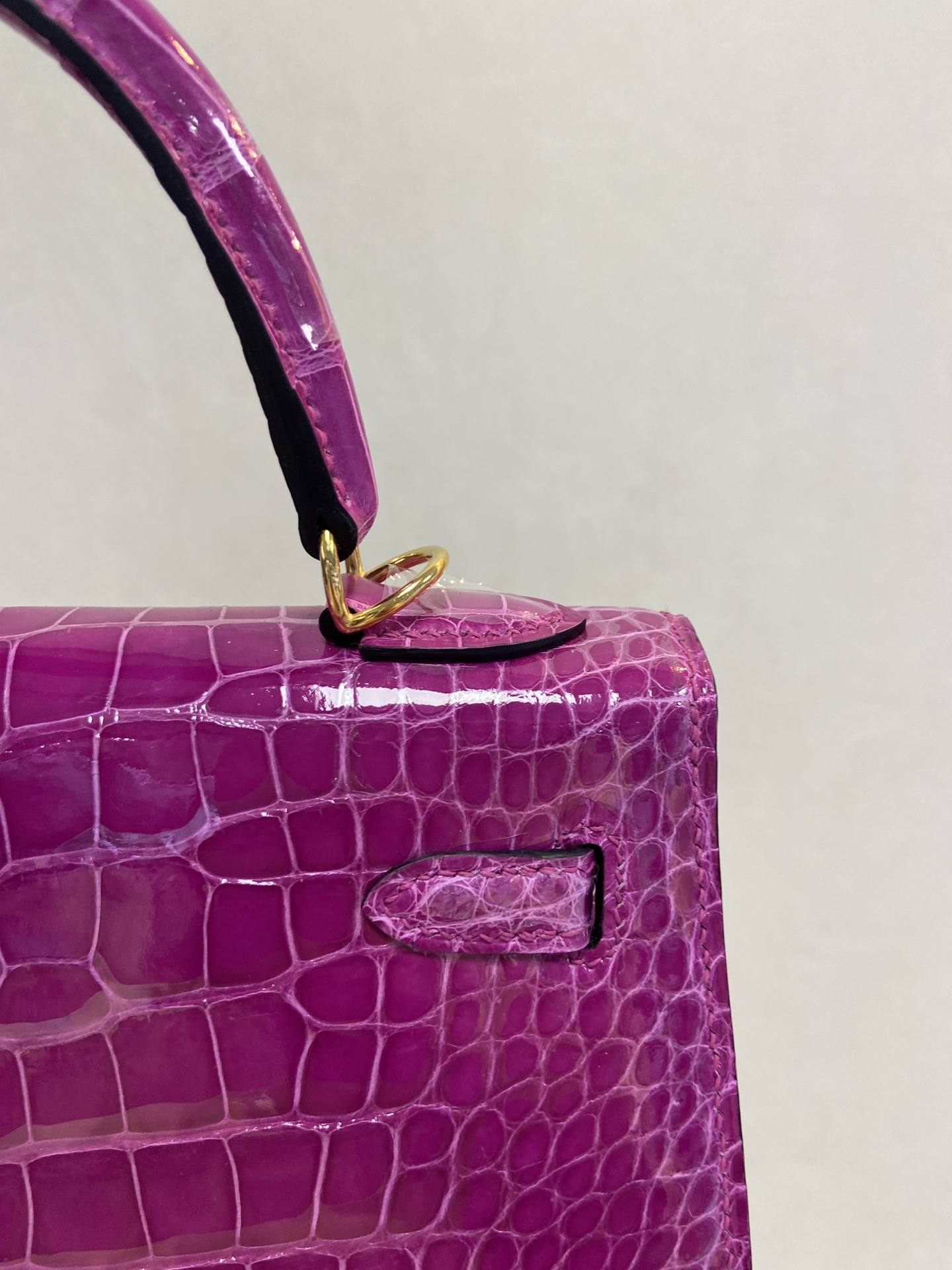 Hermes Kelly 25cm Handbag Shoulder Bag In Purple Shiny Crocodile Niloticus Leather